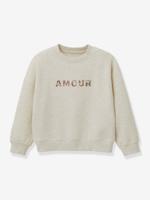 Sweater voor meisjes met letters in Liberty stof van biologisch katoen CYRILLUS beige
