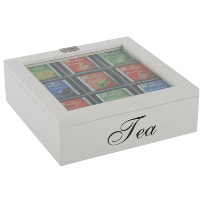 Thee doos Italia wit 9 vaks met zwarte letters 22.5 x 22.5 x 7.2 cm Thee doos Italia wit 9 vaks met zwarte letters 22.5 x 22.5 x 7.2 cm