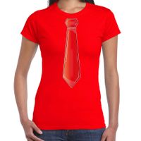 Verkleed t-shirt voor dames - stropdas rood - rood - carnaval - foute party - verkleedshirt