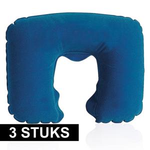 Nekkussen - 3x - Opblaasbaar - Blauw - 43 x 26,5 cm - Auto, Trein of Vliegtuig - Reiskussen