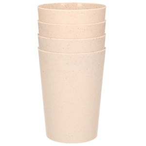 4x drinkbekers van afbreekbaar bio-plastic 290 ml in het eco-beige