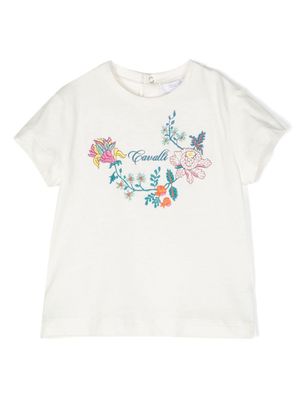 Roberto Cavalli Junior t-shirt en coton à fleurs brodées - Blanc