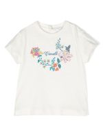 Roberto Cavalli Junior t-shirt en coton à fleurs brodées - Blanc