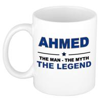Ahmed cadeau mok - man myth legend - naam koffiemok / beker - wit en blauw - 300 ml