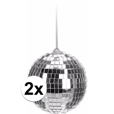 Disco kerstbal - 2x - zilver - D6 cm - glas/foam - discobal/discobol - kerstversiering