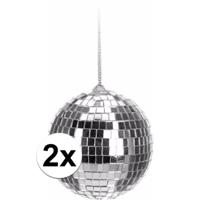 Disco kerstbal - 2x - zilver - D6 cm - glas/foam - discobal/discobol - kerstversiering