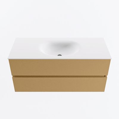 MONDIAZ VICA 110cm badmeubel onderkast Oro 2 lades. Wastafel MOON midden 1 kraangat, kleur Talc.