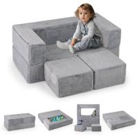 Modulaire Sofa voor Kinderen Converteerbare Schuimrubberen Fauteuil voor Kinderen Pluche Sofa voor Peuters Opklapbare Slaapbank
