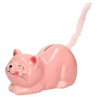 Dieren spaarpot voor kind/volwassenen katje/poes - Keramiek - roze - 19 x 9 cm