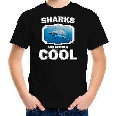 Dieren haai t-shirt zwart kinderen - sharks are cool shirt jongens en meisjes