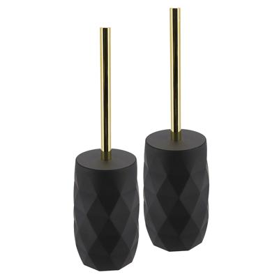 WC/toiletborstel in houder Diamond - 2x - zwart - kunststof - 8 x 34 cm