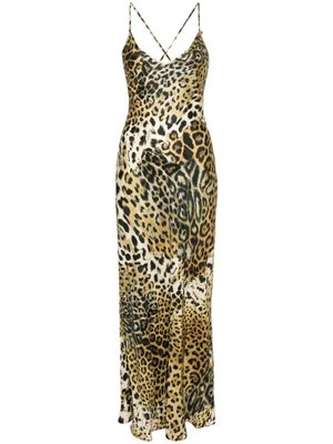 Roberto Cavalli robe en soie à imprimé léopard - Marron