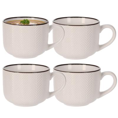 Soepkom Fishbone - 4x - cremewit - 12 x 9 cm - keramiek - kommetjes met oor - 560 ml Soepkom Fishbone - 4x - cremewit - 12 x 9 cm - keramiek - kommetjes met oor - 560 ml