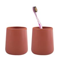 Badkamer drinkbeker/tandenborstelhouder Malmo - 2x - Keramiek - terracotta - 8 x 10 cm