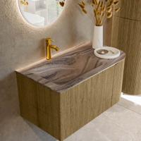 Badmeubel Mondiaz Kurve-Dlux | 85 cm | Meubelkleur Dusk | Wastafelkleur Sombra | Solid surface | Wasbak linker zijde spoelbak | 1 kraangat