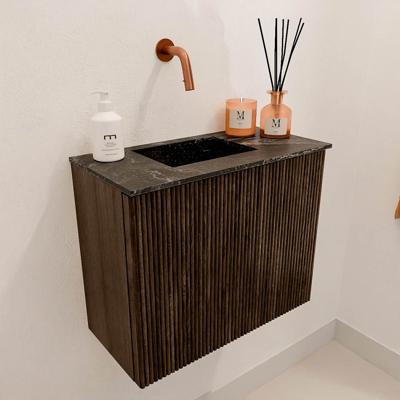 Toiletmeubel Mondiaz Joya Dlux | 50 cm | Meubelkleur Walnut | Faye wastafel Lava Wasbak Links | Zonder kraangat(en)