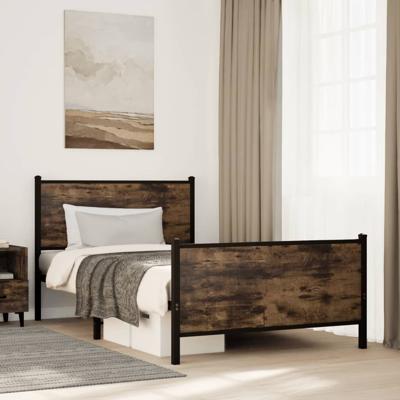 Bedframe zonder matras metaal gerookt eikenkleurig 107x203 cm