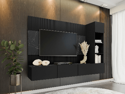 Tv-meubel set DORINI 5 deuren zwart/marmer zwart