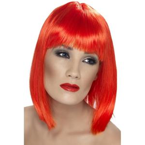 Carnaval verkleed damespruik met pony - rood - half lang haar