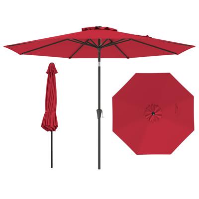 303 cm Terrasparasol Kantelbare Parasol met Zwengel & 8 Baleinen Dubbelgelaagde Tafelparasol voor Tuin Terras Zwembad Rood
