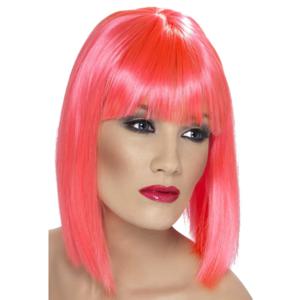 Carnaval verkleed damespruik met pony - roze - half lang haar