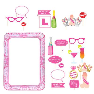 Foto props set met frame - vrijgezellenfeestje - 21-delig - photo booth - roze - party - met frame