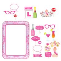 Foto props set met frame - vrijgezellenfeestje - 21-delig - photo booth - roze - party - met frame