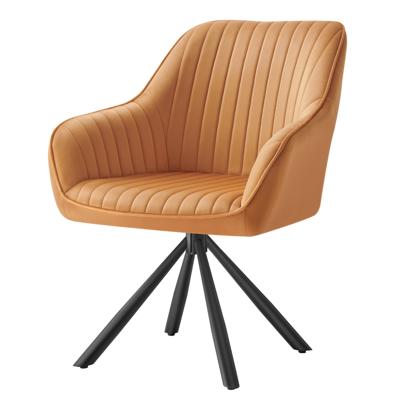 Draaibare eetkamerstoel met armleuningen en gestoffeerd zitvlak, Karamelbruin + Inktzwart