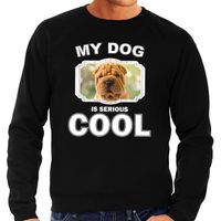 Honden liefhebber trui / sweater Shar pei my dog is serious cool zwart voor heren - thumbnail