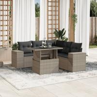 6-delige Loungeset met kussens poly rattan lichtgrijs
