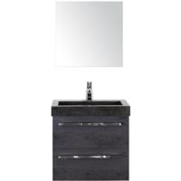 Seville Badmeubelset 60 cm - Black Oak - Wastafel Hardsteen Wit Lucca met Spiegel