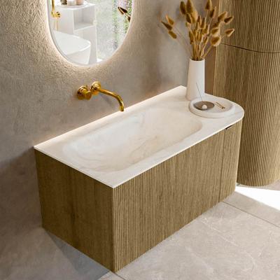 Badmeubel Mondiaz Kurve-Dlux | 95 cm cm | Meubelkleur Dusk | Wastafelkleur Ostra | Solid surface | Wasbak links zijde spoelbak | Zonder kraangat(en)