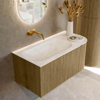 Badmeubel Mondiaz Kurve-Dlux | 95 cm cm | Meubelkleur Dusk | Wastafelkleur Ostra | Solid surface | Wasbak links zijde spoelbak | Zonder kraangat(en)