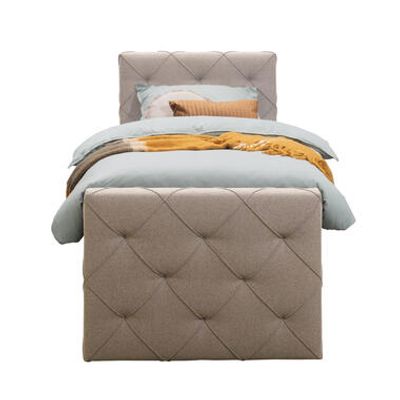 Boxspring met voetbord Liv geruit - beige - 90x200 cm - slanke poot - Leen Bakker