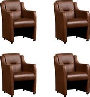 Set van 4 Bruine leren landelijke eetkamerfauteuils Mass - Vintage Leer Brown (bruin leer)