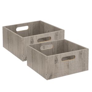 Set van 4x stuks opbergmand/kastmand 14 liter grijs/greywash van hout 31 x 31 x 15 cm