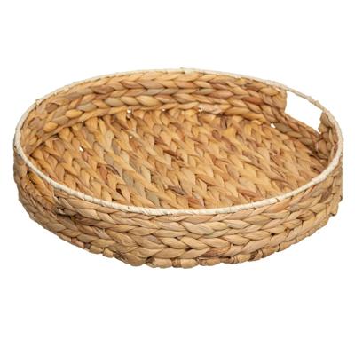 5Five Design dienblad van metaal/riet - Dia 35 cm - beige - Hoge opstaande rand - rond