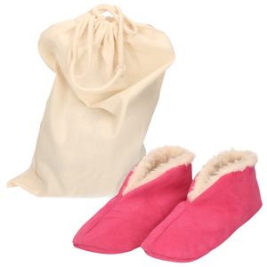 Roze Spaanse kinder sloffen/pantoffels van echt leer/suede maat 25 met opbergzak