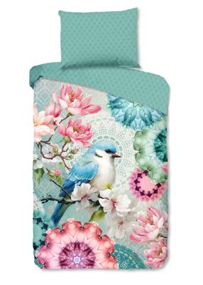 HIP Dekbedovertrek "mandalas, bloemen & vogel" - Mint - (140x200 cm) - Katoen Satijn