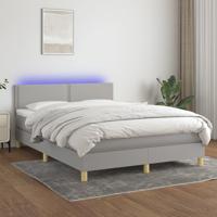Boxspring met matras en LED stof lichtgrijs 140x190 cm