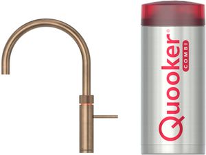 Quooker Fusion Round messing patina met COMBI boiler 3-in-1 kokend water kraan