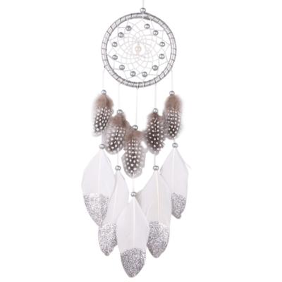 Witte Dream Catcher muur auto opknoping decoratie zilveren veer kern kraal handgemaakte Dream Catcher