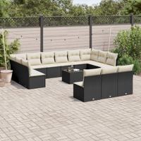 14-delige Loungeset met kussens poly rattan zwart