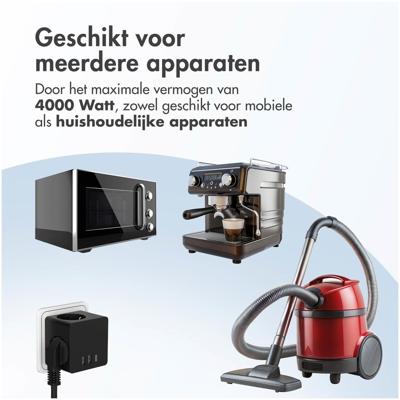 AccezzPowerCube 6-in-1 1x USB-C+2x USB-A+3x stopcontact 4000W Oplader Zwart
