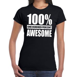 100 procent awesome tekst t-shirt zwart voor dames