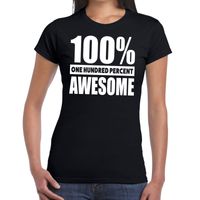 100 procent awesome tekst t-shirt zwart voor dames - thumbnail