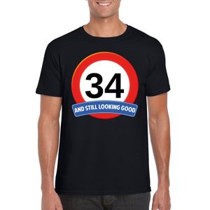 Verkeersbord 34 jaar t-shirt zwart heren