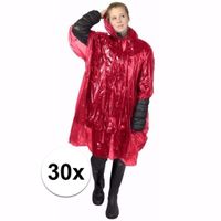 30x wegwerp regenponcho rood - thumbnail