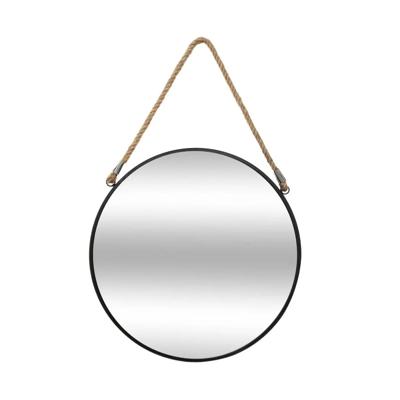 Atmosphera Wandspiegel - rond - D38 cm - metaal - zwart - spiegel met touw