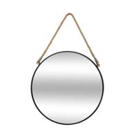 Atmosphera Wandspiegel - rond - D38 cm - metaal - zwart - spiegel met touw